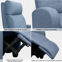 Load image into Gallery viewer, JUMMICO Fabric Recliner Chair Adjustable Home Theater Single Massage Recliner Sofa Furniture with Thick Seat Cushion and Backrest Modern Living Room Recliners (Light-Blue)