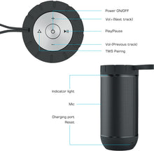 Load image into Gallery viewer, COMISO Waterproof Bluetooth Speakers Outdoor Wireless Portable Speaker with 20 Hours Playtime Superior Sound for Camping, Beach, Sports, Pool Party, Shower (Dark Grey)