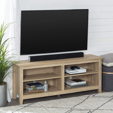 Load image into Gallery viewer, WE Furniture Minimal Farmhouse Wood Universal Stand for TV's up to 64" Flat Screen Living Room Storage Shelves Entertainment Center, 58 Inch, Espresso