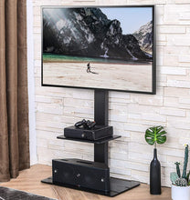 Load image into Gallery viewer, FITUEYES Swivel TV Stand with Mount for Most 32-65inch Plasma LCD LED Flat or Curved Screen TVs, TV Stands with Tempered Glass Base and Component Shelf for Media Storage TT207001MB