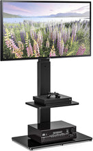 Load image into Gallery viewer, FITUEYES Swivel TV Stand with Mount for Most 32-65inch Plasma LCD LED Flat or Curved Screen TVs, TV Stands with Tempered Glass Base and Component Shelf for Media Storage TT207001MB
