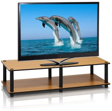 Load image into Gallery viewer, Furinno Just No Tools Wide Light Cherry Television Stand with Black Tube
