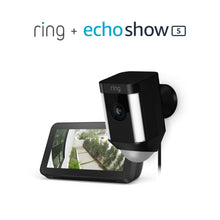 Load image into Gallery viewer, Ring Spotlight Cam Wired: Plugged-in HD security camera with built-in spotlights, two-way talk and a siren alarm, White, Works with Alexa

