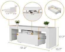 Load image into Gallery viewer, Bonnlo White TV Stand with LED Light Modern 51 Inch TV Stand TV Cabinet with Storage, Drawer and Shelves for Living Room Bedroom Furniture
