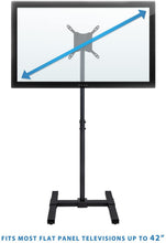Load image into Gallery viewer, MOUNT-IT! TV Floor Stand for Flat, Curved, LCD, LED, and Plasma Screens [Fits 13 to 42] Tall Adjustable Height, Steel PC Monitor Mount, VESA Compatible 100 and 200, Indoor and Outdoor (Black)
