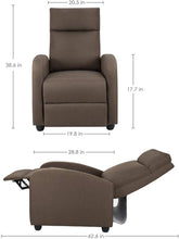 Load image into Gallery viewer, JUMMICO Fabric Recliner Chair Adjustable Home Theater Single Massage Recliner Sofa Furniture with Thick Seat Cushion and Backrest Modern Living Room Recliners (Brown)

