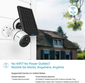 3G\/4G LTE Outdoor Solar-Powered Celluar Security Camera, Wirefree Rechargeable Battery Camera System w\/SD Socket and Cloud, 1080p Night Vision, 2-Way Audio, PIR Motion Sensor, Reolink Go+Solar Panel