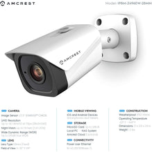 Load image into Gallery viewer, Amcrest UltraHD 4K (8MP) Outdoor Bullet POE IP Camera, 3840x2160, 131ft NightVision, 2.8mm Lens, IP67 Weatherproof, MicroSD Recording, White (IP8M-2496EW-28MM)
