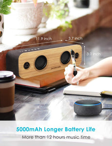 AOMAIS Life Bluetooth Speakers, 30W Loud Home Party Wireless Speaker, 2 Woofer & 2 Tweeters for Super Bass Stereo Sound, 100 Ft Bluetooth V5.0 and 12-Hour Playtime Subwoofer - Imitation Bamboo Panel