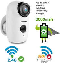 Load image into Gallery viewer, Wireless Rechargeable Battery Powered WiFi Camera, Home Security Camera, Night Vision, Indoor/Outdoor, 1080P Video with Motion Detection, 2-Way Audio, Waterproof, compatible with Cloud Storage/SD Slot
