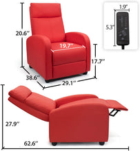 Load image into Gallery viewer, Homall Recliner Chair Padded Seat PU Leather for Living Room Single Sofa Recliner Modern Recliner Seat Club Chair Home Theater Seating (Red)
