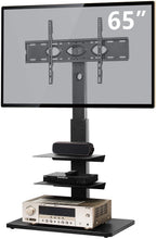 Load image into Gallery viewer, TAVR Universal Floor TV Stand Base with Swivel Height Adjustable Mount for 32 37 42 47 50 55 60 65 inch Plasma LCD LED Flat or Curved Screen TVs,Tempered Glass Base for Media Storage
