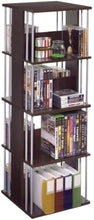 Load image into Gallery viewer, Atlantic Typhoon Media Spinner Unit - Fully Rotates 360 Degrees on a Ball Bearing Base, Holds 216 CDs, 144 DVDs, 4 Fixed Shelves, PN82635716 in, Espresso\/Silver, accessory
