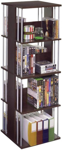 Atlantic Typhoon Media Spinner Unit - Fully Rotates 360 Degrees on a Ball Bearing Base, Holds 216 CDs, 144 DVDs, 4 Fixed Shelves, PN82635716 in, Espresso\/Silver, accessory