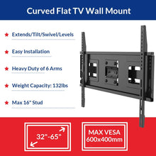 Load image into Gallery viewer, Fleximounts Curved Flat TV Wall Mount TV Bracket for 32-65 inch up to 132lbs VESA 600x400mm with Swivel Articulating Dual Arms, Full Motion TV Wall Mount
