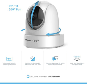 Amcrest 4MP UltraHD Indoor WiFi Camera, Security IP Camera with Pan\/Tilt, Two-Way Audio, Night Vision, Remote Viewing, Dual-Band 5ghz\/2.4ghz, 4-Megapixel @~20FPS, Wide 120° FOV, IP4M-1051W (White)