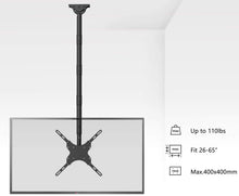 Load image into Gallery viewer, TV Ceiling Mount Adjustable Bracket Fits Most LED, LCD, OLED and Plasma Flat Screen Display 26 to 65 Inch, up to 110 Lbs, Height Extension up to 58 Inch, VESA up to 400x400mm (CM2665XL), Black by WALI
