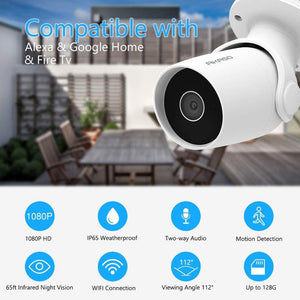 AKASO Outdoor Security Camera 1080P, Wireless Outdoor WiFi Security Cameras for Home Security Waterproof Night Vision 2-Way Audio Remote Access Motion/Sound Detect Support Alexa, Google Home, Fire TV