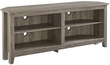 Load image into Gallery viewer, Walker Edison Furniture Company Simple Farmhouse Wood Corner Stand for TV's up to 65" Living Room Storage Shelves Entertainment Center, 58", Driftwood
