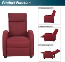Load image into Gallery viewer, JUMMICO Fabric Recliner Chair Adjustable Home Theater Single Recliner Sofa Furniture with Thick Seat Cushion and Backrest Modern Living Room Recliners (Red)
