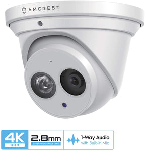 Amcrest UltraHD 4K POE Camera, 8MP Outdoor Security Turret PoE IP Camera, 3840x2160, 164ft NightVision, 2.8mm Lens, IP67 Weatherproof, MicroSD Recording (128GB), Black (IP8M-T2499EB-28MM)