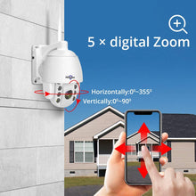 Load image into Gallery viewer, 1080P HD Outdoor Wireless Security Camera Pan Tilt Zoom (5X Digital) Compatible Hiseeu Wireless Security Camera System PTZ Camera Two-Way Audio Waterproof Dome Motion Detection Night Vision
