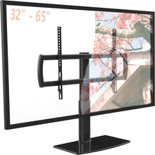 Load image into Gallery viewer, Universal Swivel TV Stand\/Base Table Top TV Stand 32 to 65 inch TVs 80 Degree Swivel, 4 Level Height Adjustable, Heavy Duty Tempered Glass Base, Holds up to 99lbs Screens, HT04B-002U
