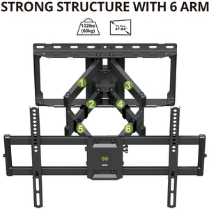 USX MOUNT Full Motion TV Wall Mount for Most 47-84 inch Flat Screen/LED/4K TVs, TV Mount Bracket Dual Swivel Articulating Tilt 6 Arms, Max VESA 600x400mm, Holds up to 132lbs, Arms Up to 16" Wood Stud