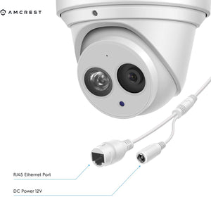 Amcrest UltraHD 4K (8MP) Outdoor Security IP Turret PoE Camera, 3840x2160, 164ft NightVision, 2.8mm Lens, IP67 Weatherproof, MicroSD Recording (128GB), White (IP8M-T2499EW)