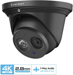 Amcrest UltraHD 4K POE Camera, 8MP Outdoor Security Turret PoE IP Camera, 3840x2160, 164ft NightVision, 2.8mm Lens, IP67 Weatherproof, MicroSD Recording (128GB), Black (IP8M-T2499EB-28MM)