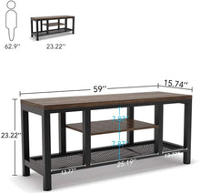 Load image into Gallery viewer, TV Stand, 59 InchesTribesigns Industrial Rustic Media Stand for 60 Inches TV, Large 3-Tier Entertainment Center with Metal Mesh Shelf, Media Console Table for Living Room
