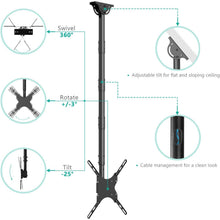 Load image into Gallery viewer, TV Ceiling Mount Adjustable Bracket Fits Most LED, LCD, OLED and Plasma Flat Screen Display 26 to 65 Inch, up to 110 Lbs, Height Extension up to 58 Inch, VESA up to 400x400mm (CM2665XL), Black by WALI
