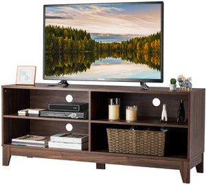 Tangkula Wooden TV Stand, Rustic Style Universal Stand for TV's up to 65" Flat Screen, Home Living Room Storage Console Entertainment Center, 58 Inch TV Stand (Walnut)