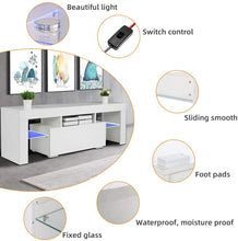 Load image into Gallery viewer, Bonnlo White TV Stand with LED Light Modern 51 Inch TV Stand TV Cabinet with Storage, Drawer and Shelves for Living Room Bedroom Furniture
