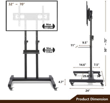 Load image into Gallery viewer, TAVR Mobile TV Stand Rolling TV Cart Floor Stand with Mount on Lockable Wheels Height Adjustable Shelf for 32-70 inch Flat Screen or Curved TVs Monitors Display Trolley Stand Loading 110lbs
