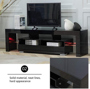 Bonzy Home Glossy TV Stand, TV Console with LED Light Wood Media Storage Console Cabinet for 65" TV - Flat Screen TV Stand, Gaming Consoles - in Lounge Room, Living Room and Bedroom(Black)