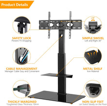 Load image into Gallery viewer, 5Rcom Black TV Floor Stand with 2 Shelves for Most 32 37 42 47 50 55 60 65 inch Plasma LCD LED Flat or Curved Screen TVs with Swivel Mount and Height Adjustable
