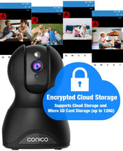 Load image into Gallery viewer, Wireless Security Camera, Conico 1080p IP Home Surveillance Camera WiFi Baby Monitor Pet Camera Dog Cam with Cloud Storage Sound Motion Detect Two Way Audio Night Vision Remote View
