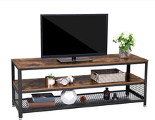Load image into Gallery viewer, VASAGLE BRYCE TV Stand, Lengthened TV Cabinet, Console, Coffee Table with Metal Frame, Wood-Like Grain, Industrial for Living Room, Rustic Brown ULTV50BX
