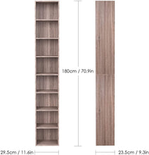 Load image into Gallery viewer, Homfa CD DVD Storage Tower Rack, 8-Tier Wooden Media Storage Organizer Cabinet Unit, 71 Inches Height Bookshelf Display Bookcase with Adjustable Shelves for CDs, Books, Video Games, Arts, Oak
