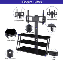 Load image into Gallery viewer, IANIYA Swivel Floor TV Stand with Mount Height Adjustable Bracket Entertainment Stand for 32 to 65 inch Plasma LCD LED or Curved Screen TV 3-Tier Tempered Glass Universal Media Stand Floor tv Stand
