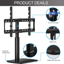 Load image into Gallery viewer, FITUEYES Universal TV Stand/Base Tabletop TV Stand with Wall Mount for 32 to 65 inch Flat Screen 3 Level Height Adjustable, Heavy Duty Tempered Glass Base, Holds up to 110lbs Screens TT107001GB
