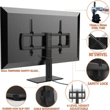 Load image into Gallery viewer, Universal Swivel TV Stand\/Base Table Top TV Stand 32 to 65 inch TVs 80 Degree Swivel, 4 Level Height Adjustable, Heavy Duty Tempered Glass Base, Holds up to 99lbs Screens, HT04B-002U
