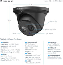 Load image into Gallery viewer, Amcrest UltraHD 4K POE Camera, 8MP Outdoor Security Turret PoE IP Camera, 3840x2160, 164ft NightVision, 2.8mm Lens, IP67 Weatherproof, MicroSD Recording (128GB), Black (IP8M-T2499EB-28MM)
