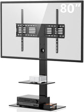 Load image into Gallery viewer, FITUEYES Universal Floor TV Stand with Swivel Mount for 50-80 Inch Flat or Curved Screens, Weight Up to 132 lbs with Tempered Glass Base TT208001MB
