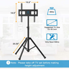 Load image into Gallery viewer, PERLESMITH TV Tripod Stand-Portable TV Stand for 23-55 Inch LED LCD OLED Flat Screen TVs-Height Adjustable Display Floor TV Stand with VESA 400x400mm, Holds up to 88lbs
