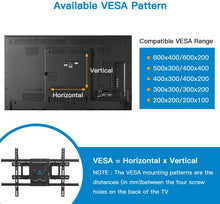 Load image into Gallery viewer, Full Motion TV Wall Mount Articulating Arms Swivel Tilt Rotation for Most 37-70 Inch OLED, LCD, LED Flat Curved TVs, Extension to 24 inch Wood Stud up to 132lbs Max VESA 600x400mm by Pipishell
