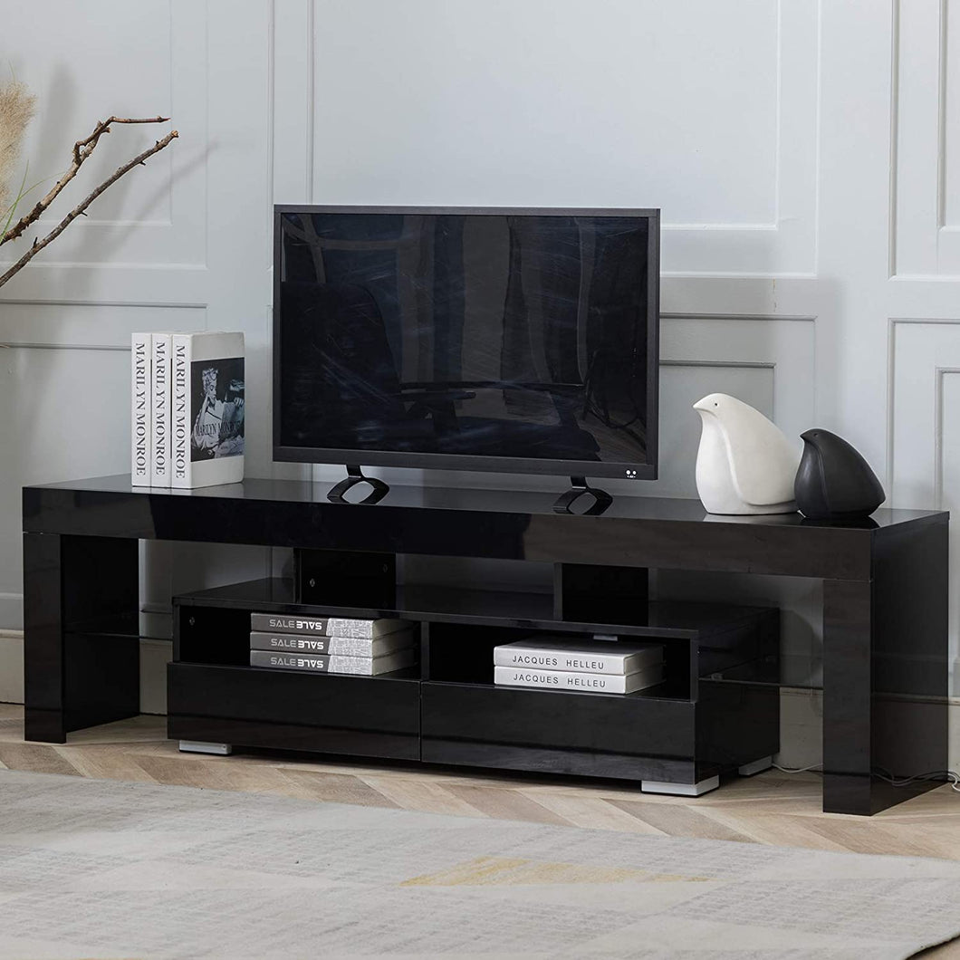 Bonzy Home Glossy TV Stand, TV Console with LED Light Wood Media Storage Console Cabinet for 65