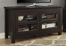 Load image into Gallery viewer, WE Furniture Modern Farmhouse Wood Corner Universal Stand for TV's up to 50" Flat Screen Living Room Storage Entertainment Center, Traditional Brown
