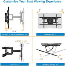 Load image into Gallery viewer, Full Motion TV Wall Mount Articulating Arms Swivel Tilt Rotation for Most 37-70 Inch OLED, LCD, LED Flat Curved TVs, Extension to 24 inch Wood Stud up to 132lbs Max VESA 600x400mm by Pipishell
